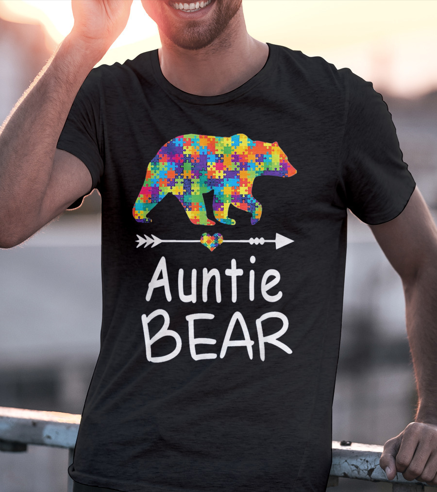 Auntie Bear Puzzle Pattern Autism Awareness Family T-Shirt
