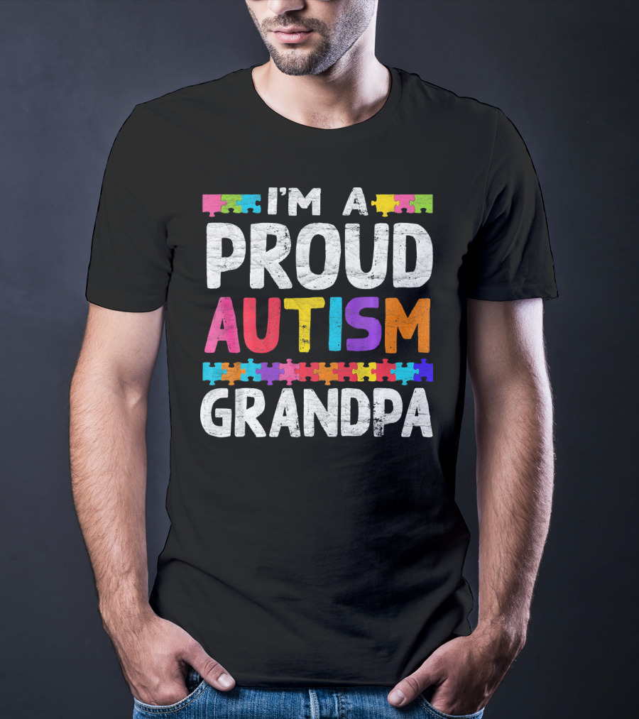 Proud Autism Grandpa Puzzle Pieces T-Shirt