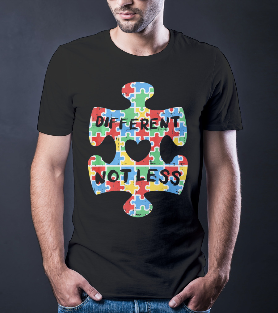 Different Not Less Autism Awareness Puzzle Piece Heart T-Shirt
