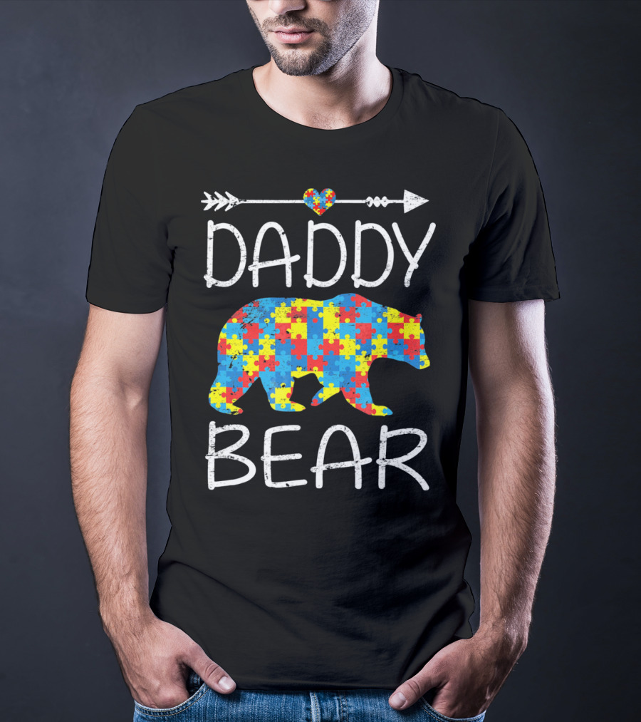 Daddy Bear Autism Awareness Puzzle Arrow Love T-Shirt