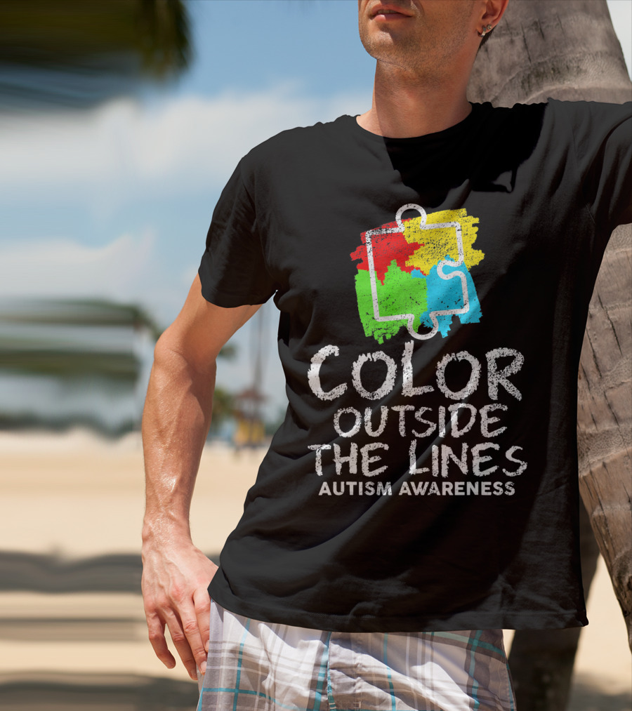 Color Outside The Lines Autism Awareness Puzzle Piece Colors T-Shirt