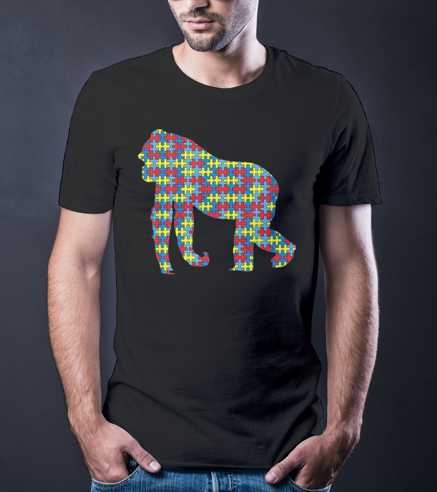 Gorilla Autism Awareness Puzzle Pattern Kids Ape Animal T-Shirt