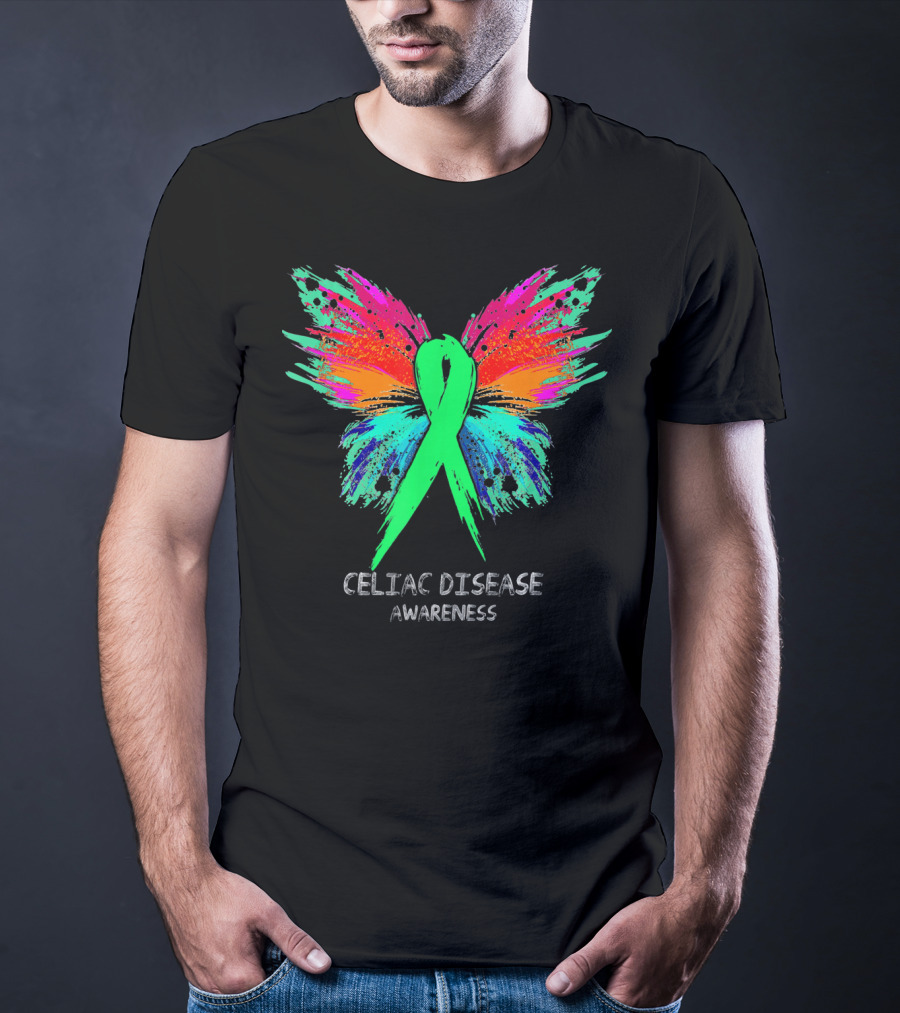 CELIAC DISEASE Awareness Ribbon Butterfly Colorful Wings T-Shirt