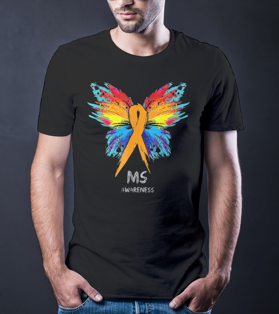 MS Awareness Butterfly Ribbon Colorful Wings T-Shirt