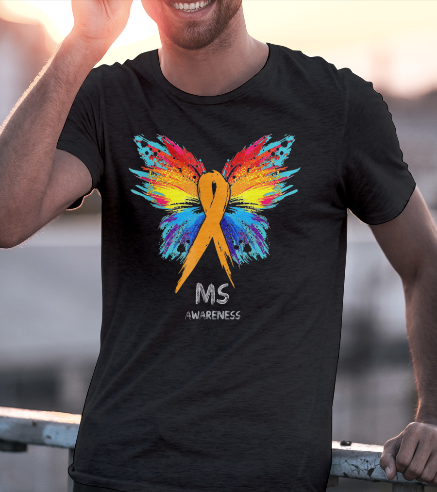 MS Awareness Butterfly Ribbon Colorful Wings T-Shirt