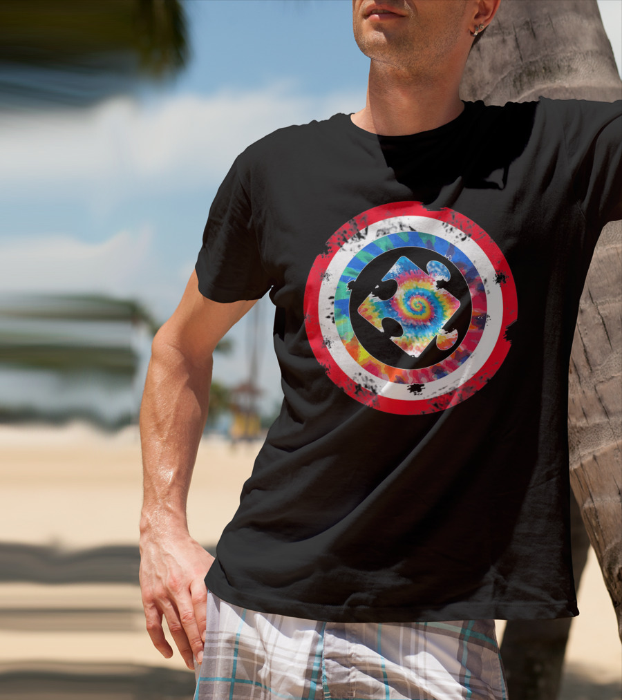 Tie Dye Captain Puzzle Autism Awareness Spiral T-Shirt