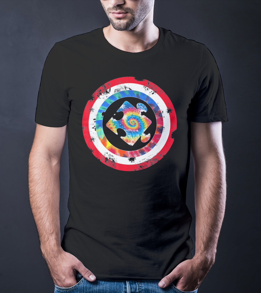 Tie Dye Captain Puzzle Autism Awareness Spiral T-Shirt
