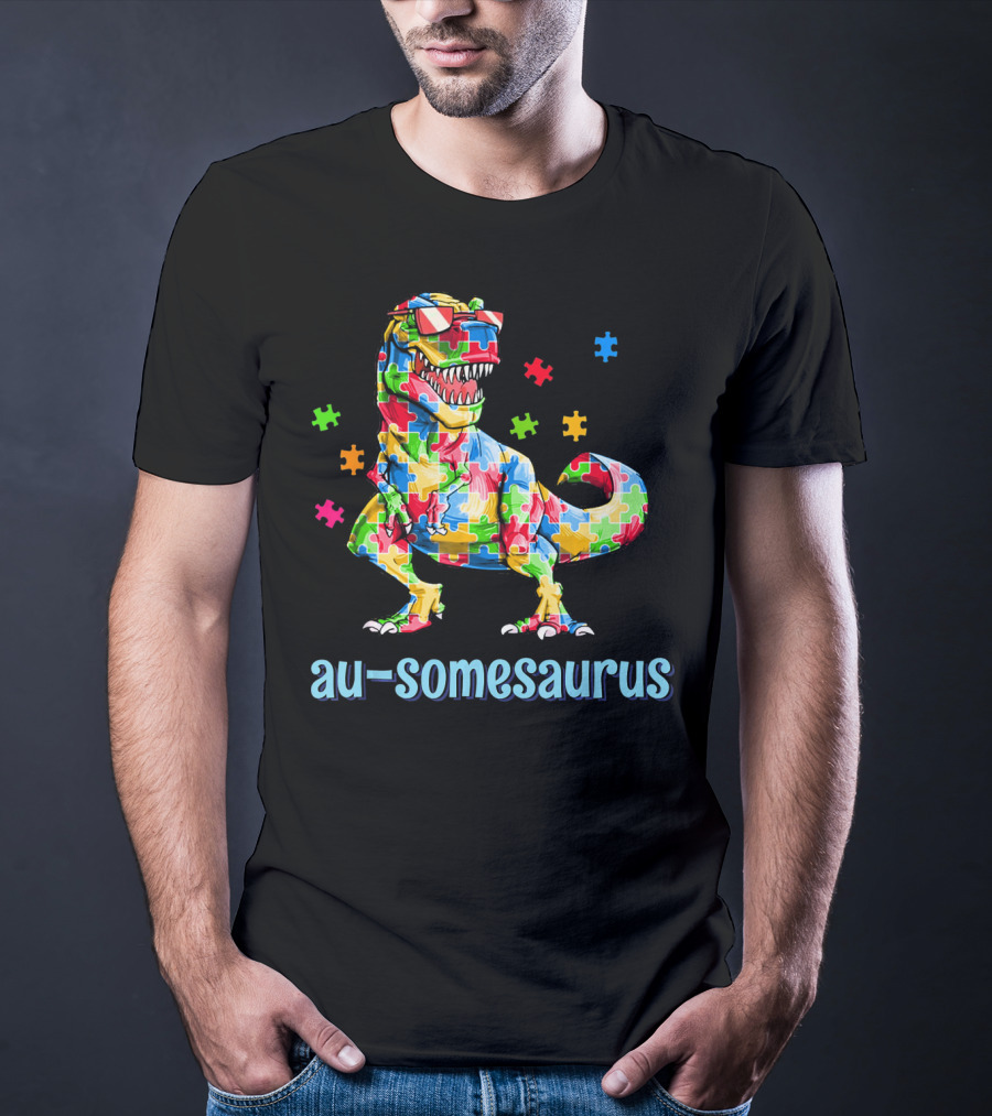 Au-somesaurus Dinosaur Autism Awareness Puzzle T-Shirt