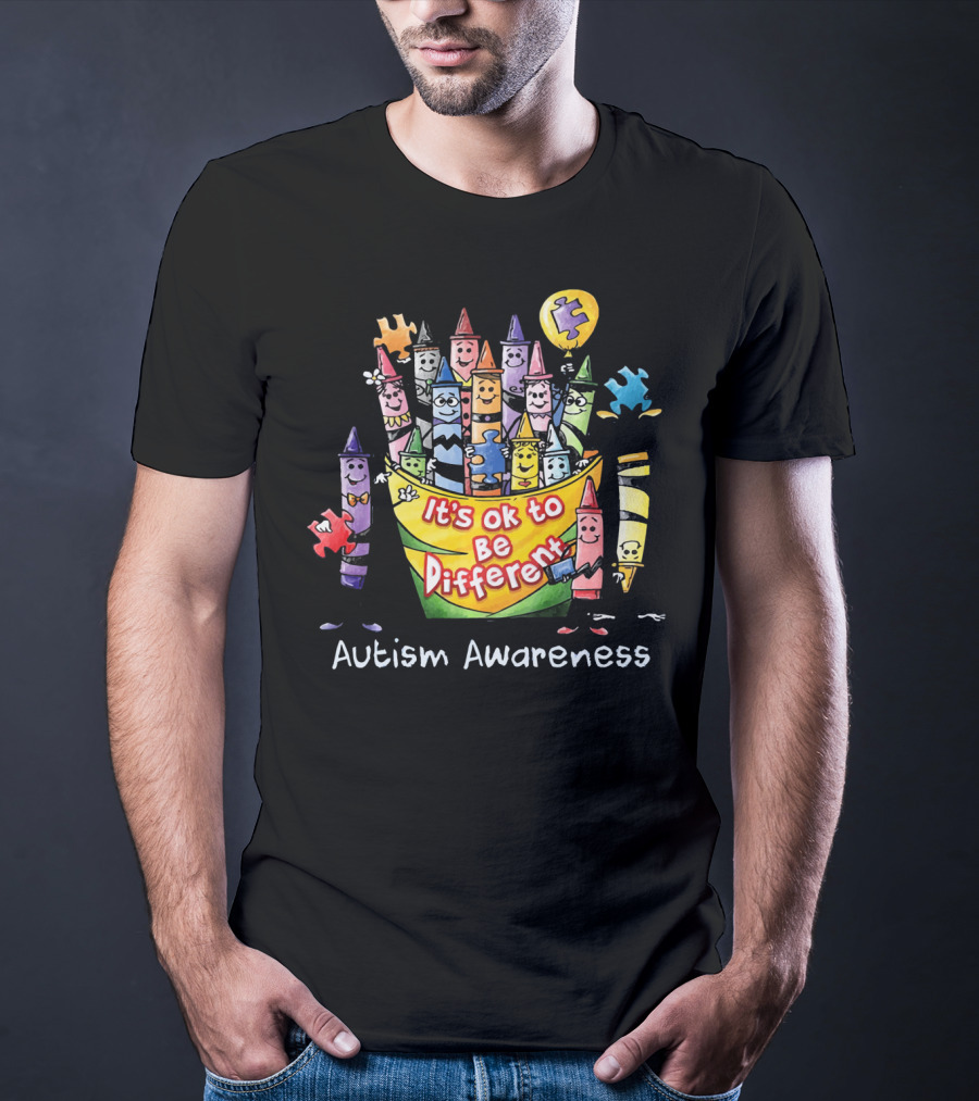It's Ok To Be Different Autism Awareness Crayons Puzzle Balloon T-Shirt