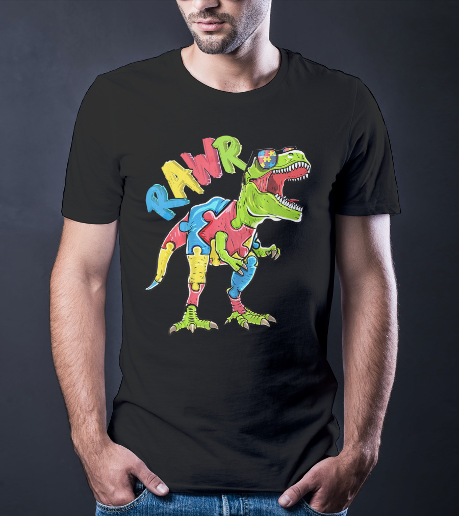 RAWR Rex Dinosaur Autism Awareness Puzzle Piece T-Shirt