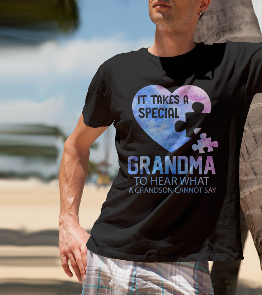 It Takes A Special Grandma To Hear What A Grandson Cannot Say Heart Puzzle Valentine T-Shirt