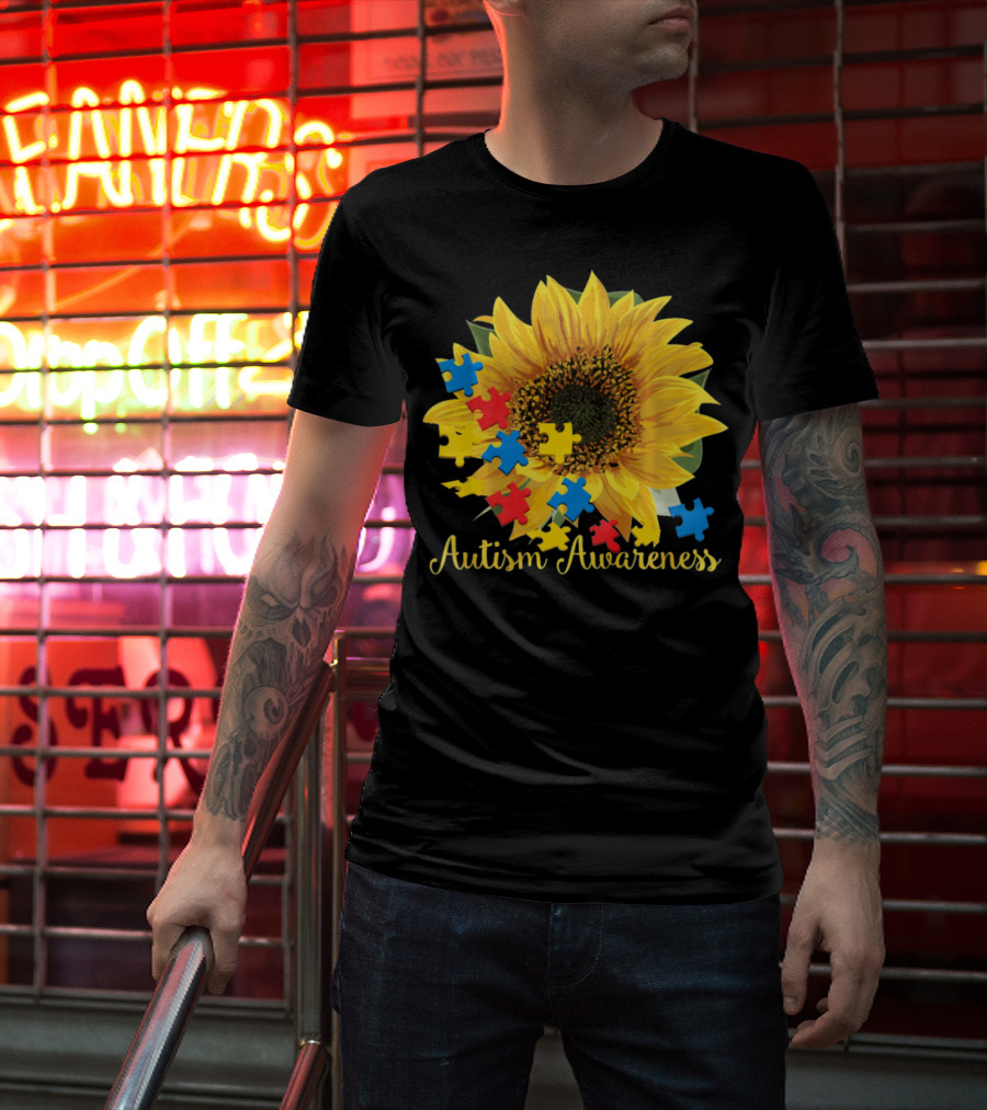 Autism Awareness Sunflower With Puzzle Pieces T-Shirt