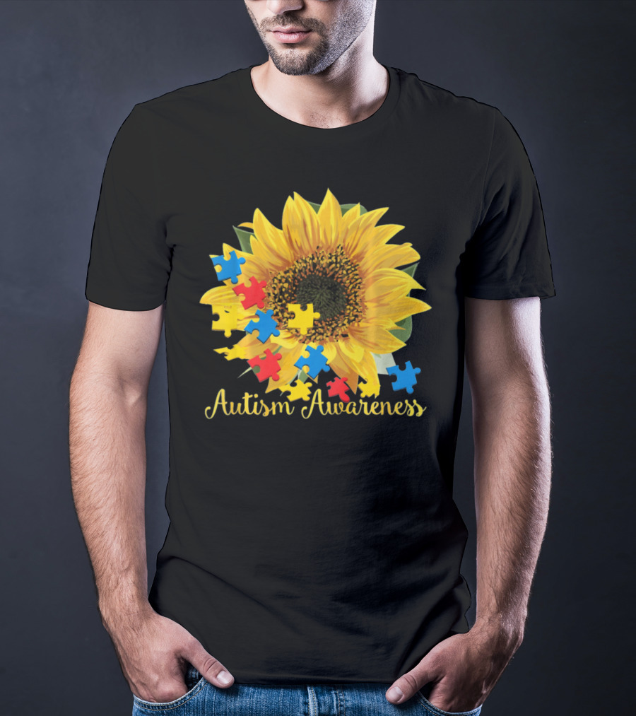 Autism Awareness Sunflower With Puzzle Pieces T-Shirt