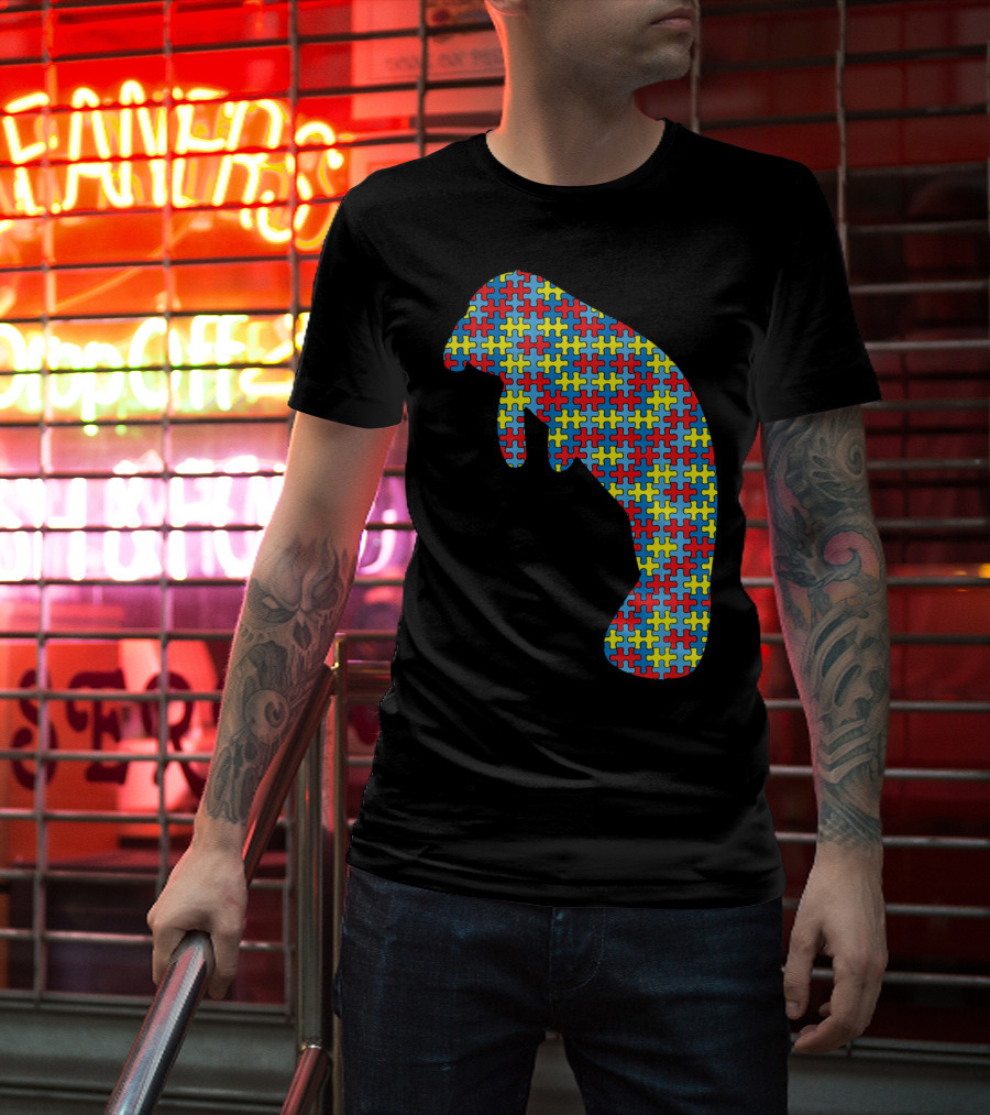 Manatee Autism Awareness Puzzle Pattern Kids Dugong T-Shirt