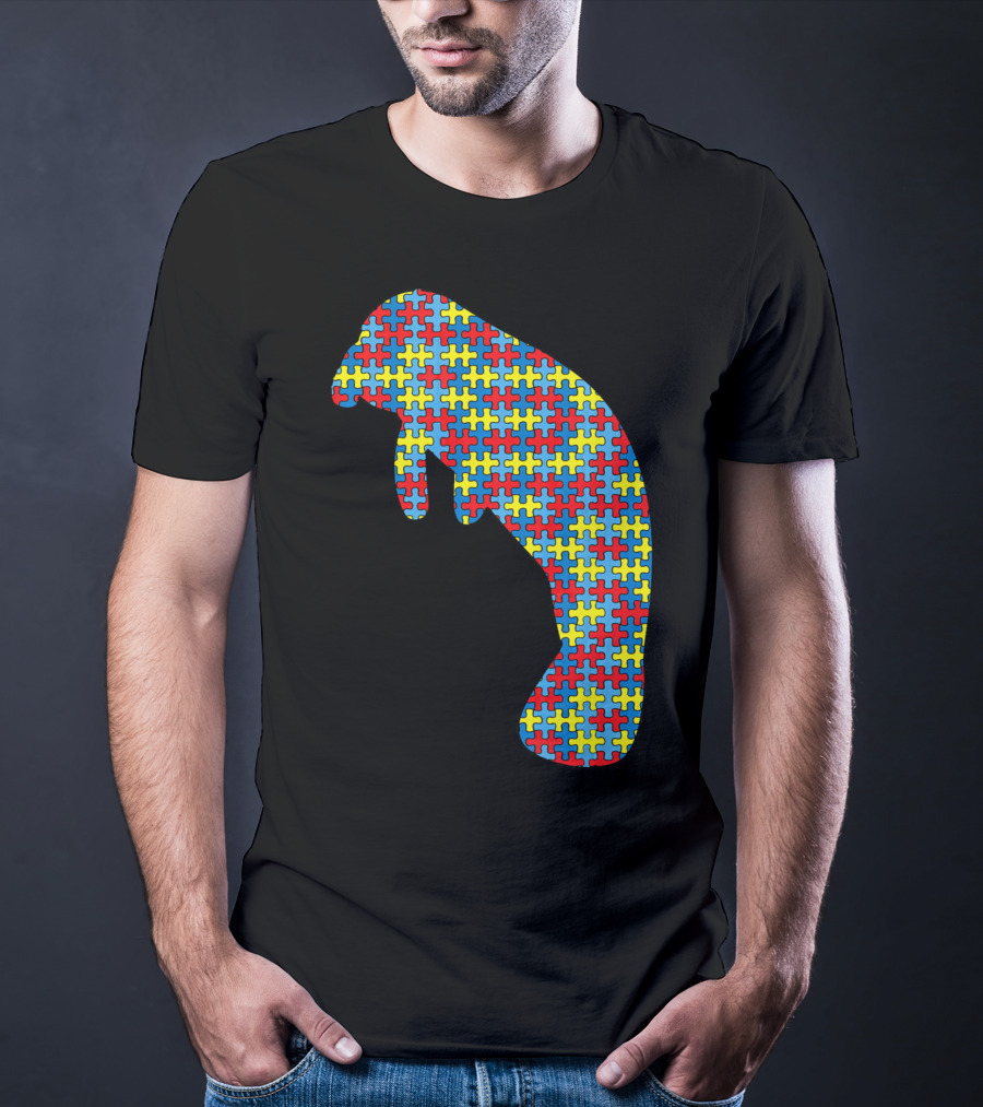 Manatee Autism Awareness Puzzle Pattern Kids Dugong T-Shirt