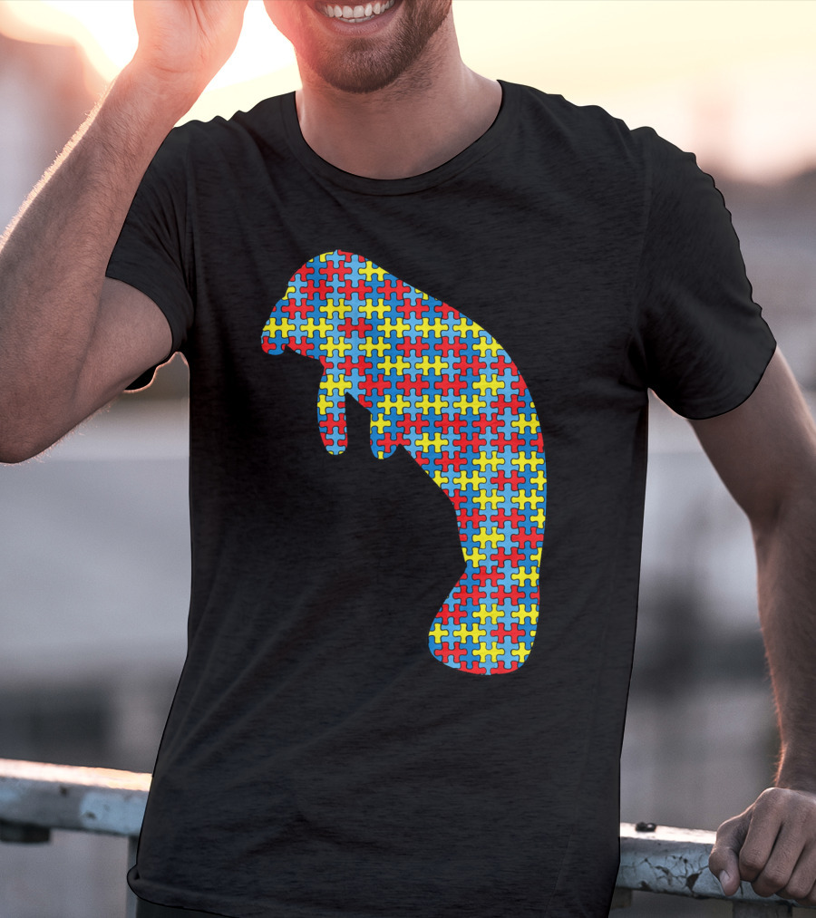 Manatee Autism Awareness Puzzle Pattern Kids Dugong T-Shirt