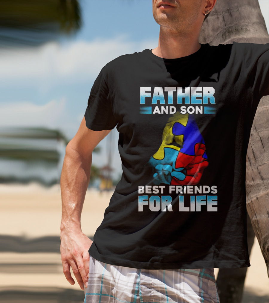 Father And Son Best Friends For Life Puzzle Autism Awareness T-Shirt