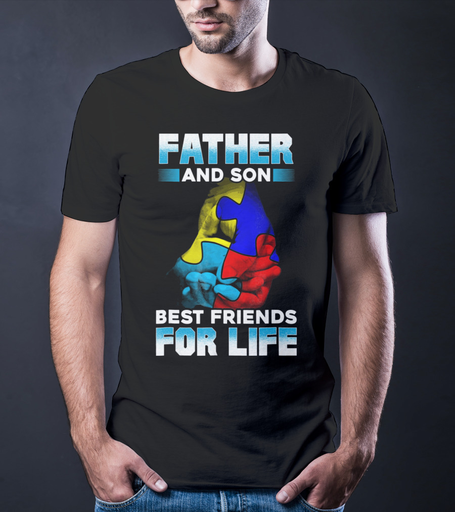 Father And Son Best Friends For Life Puzzle Autism Awareness T-Shirt