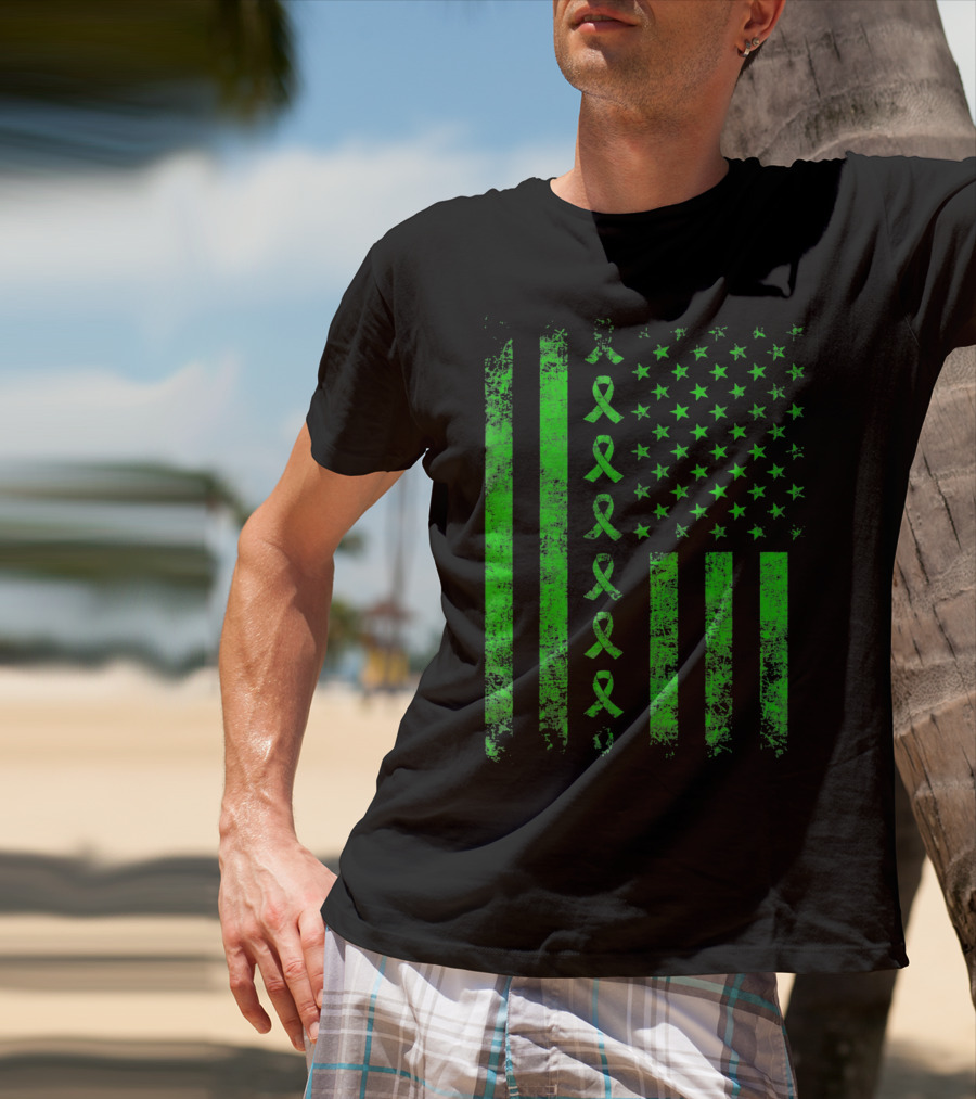 Green Ribbon US Flag Cerebral Palsy Awareness T-Shirt
