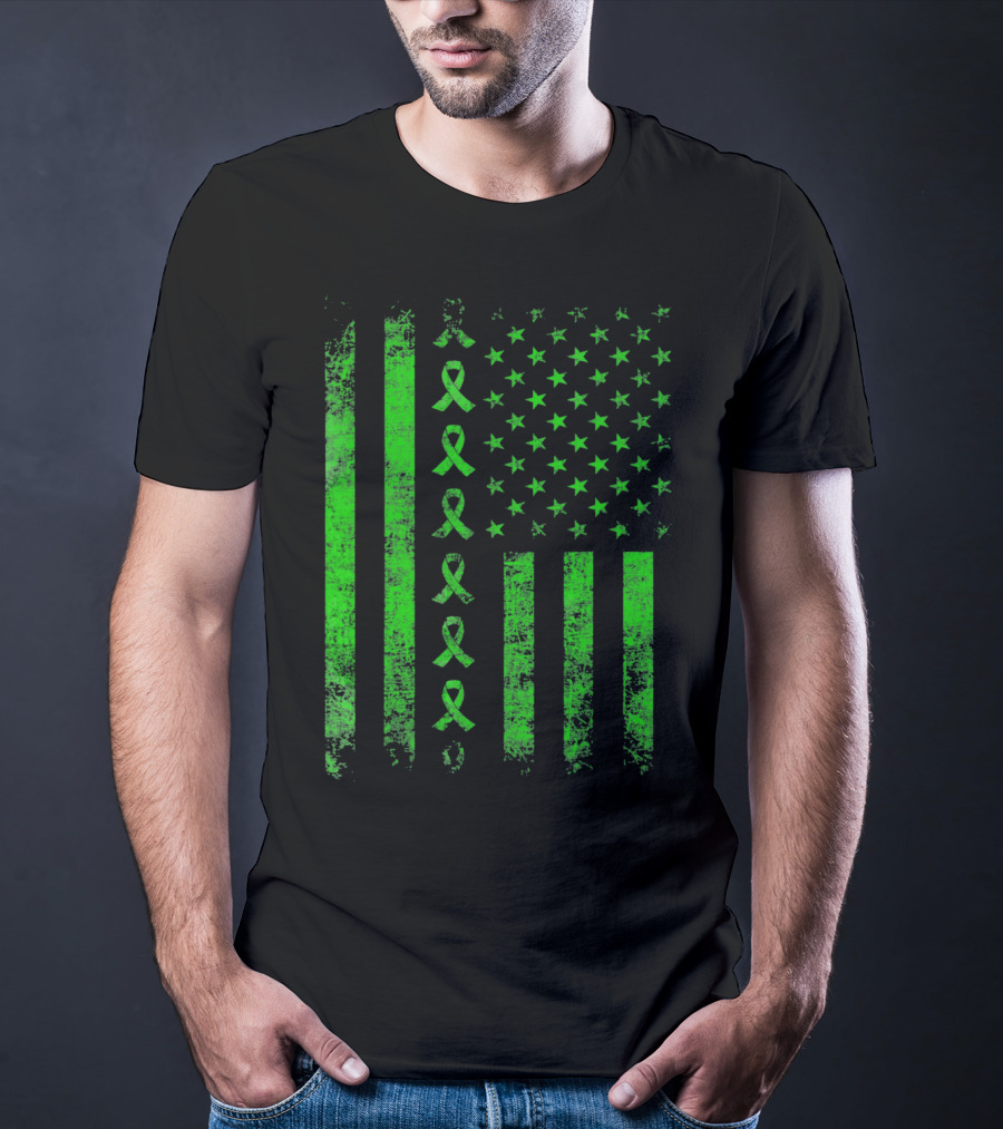 Green Ribbon US Flag Cerebral Palsy Awareness T-Shirt