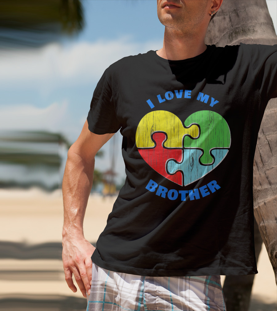 I Love My Brother Autism Awareness Puzzle Heart T-Shirt