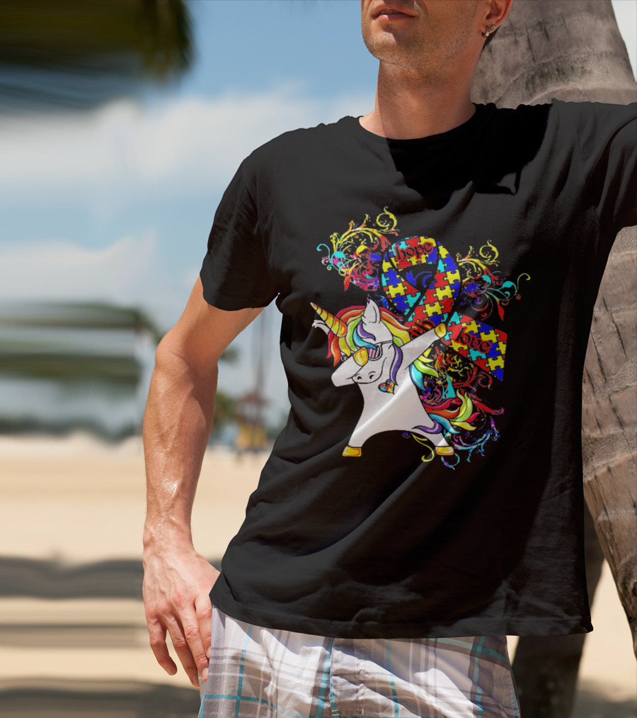 Unicorn Dabbing Hope Love Autism Awareness Puzzle T-Shirt