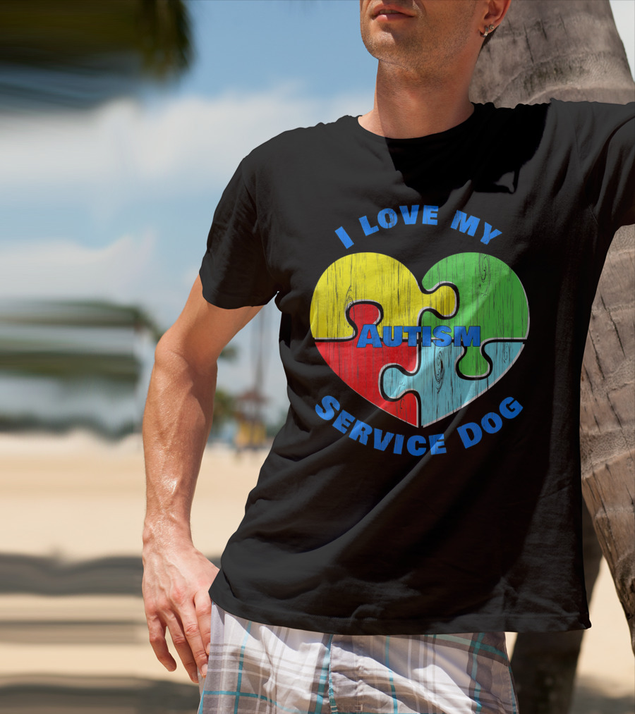 I Love My Autism Service Dog Puzzle Heart T-Shirt