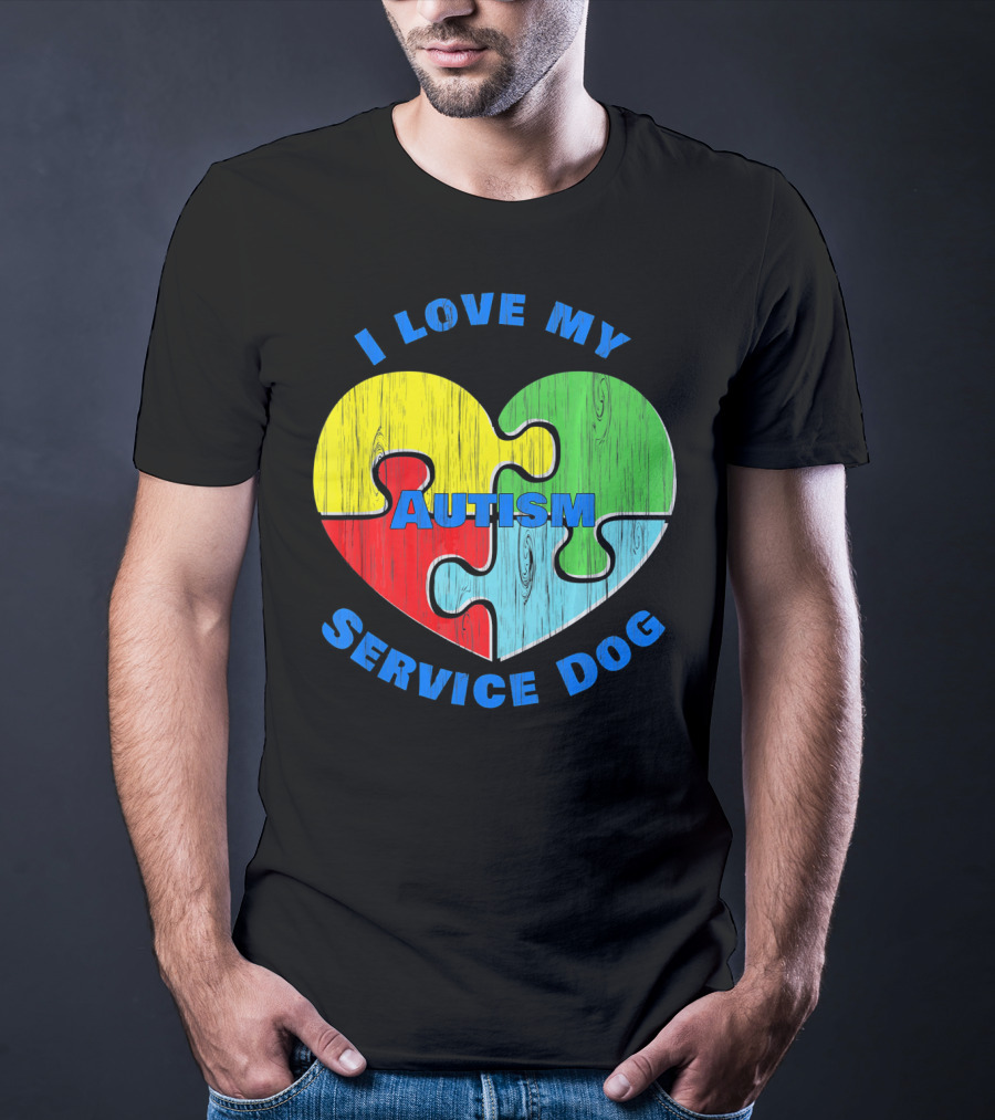 I Love My Autism Service Dog Puzzle Heart T-Shirt