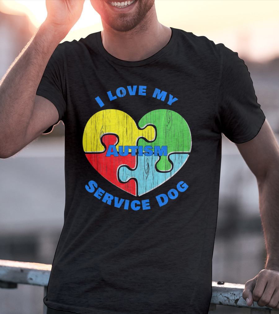 I Love My Autism Service Dog Puzzle Heart T-Shirt