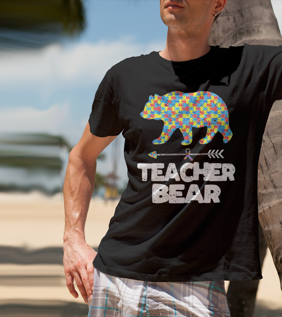 TEACHER BEAR Autism Puzzle Bear With Arrow T-Shirt