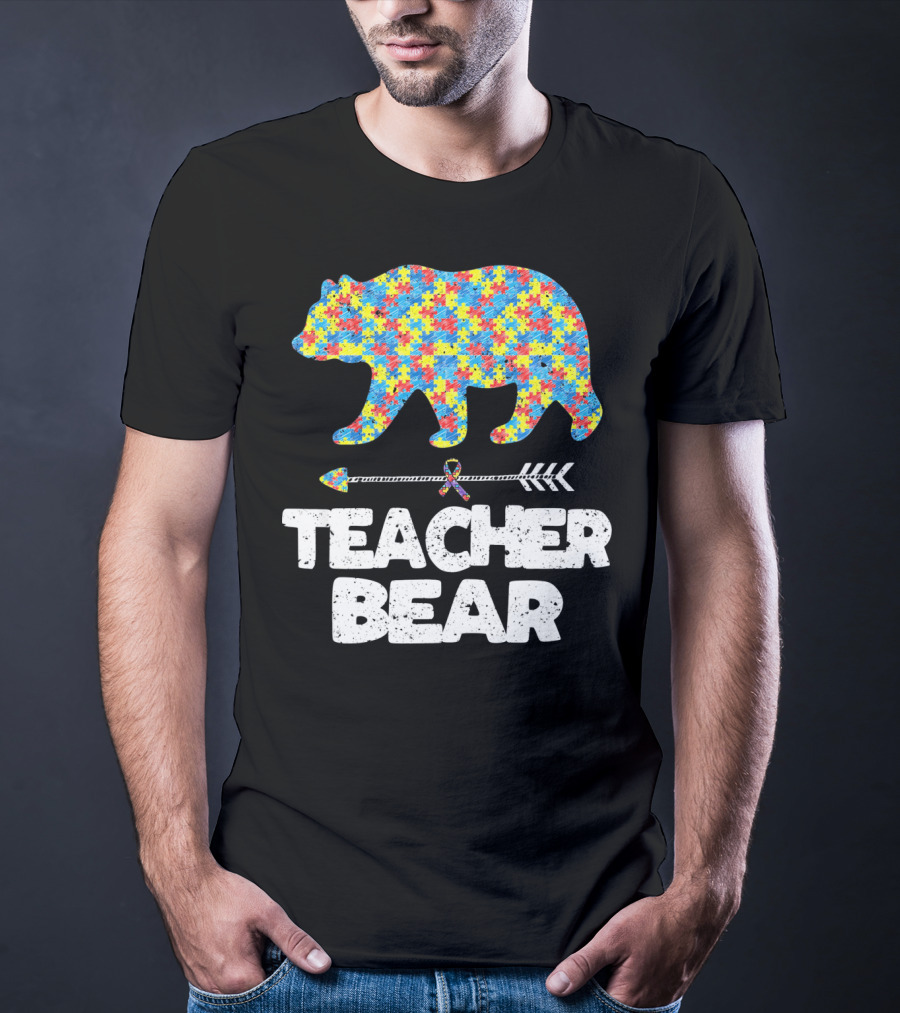 TEACHER BEAR Autism Puzzle Bear With Arrow T-Shirt