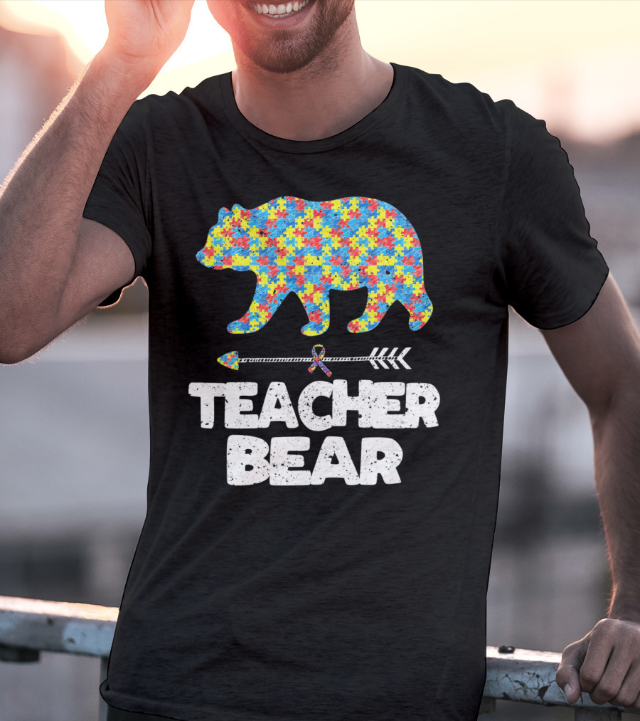 TEACHER BEAR Autism Puzzle Bear With Arrow T-Shirt