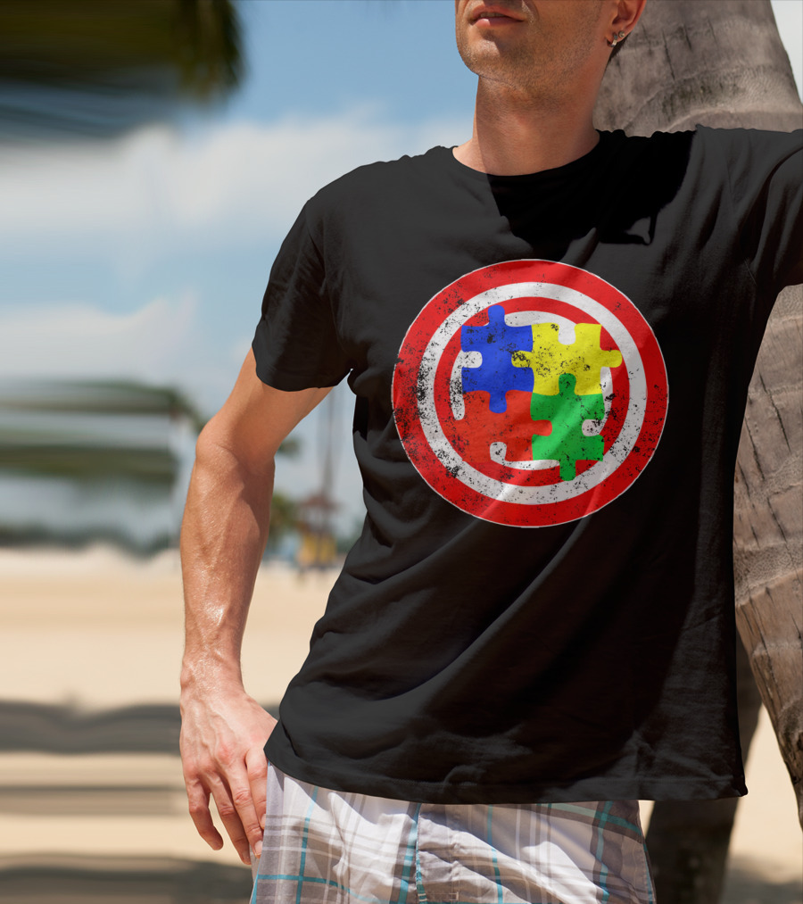 Autism Awareness Puzzle Shield Captain Autism T-Shirt