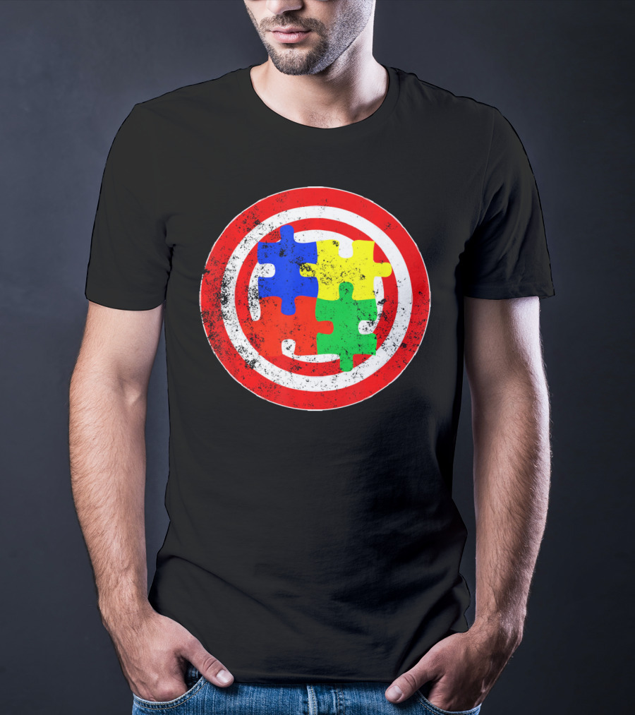 Autism Awareness Puzzle Shield Captain Autism T-Shirt
