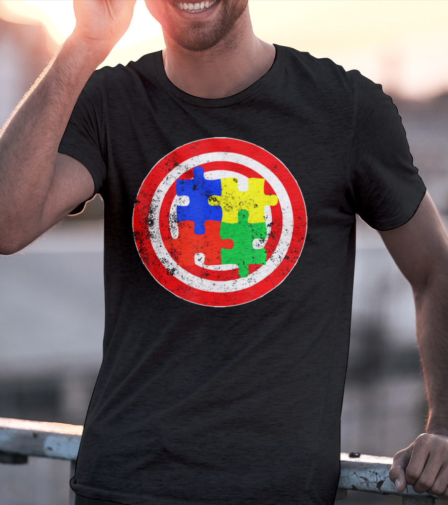 Autism Awareness Puzzle Shield Captain Autism T-Shirt
