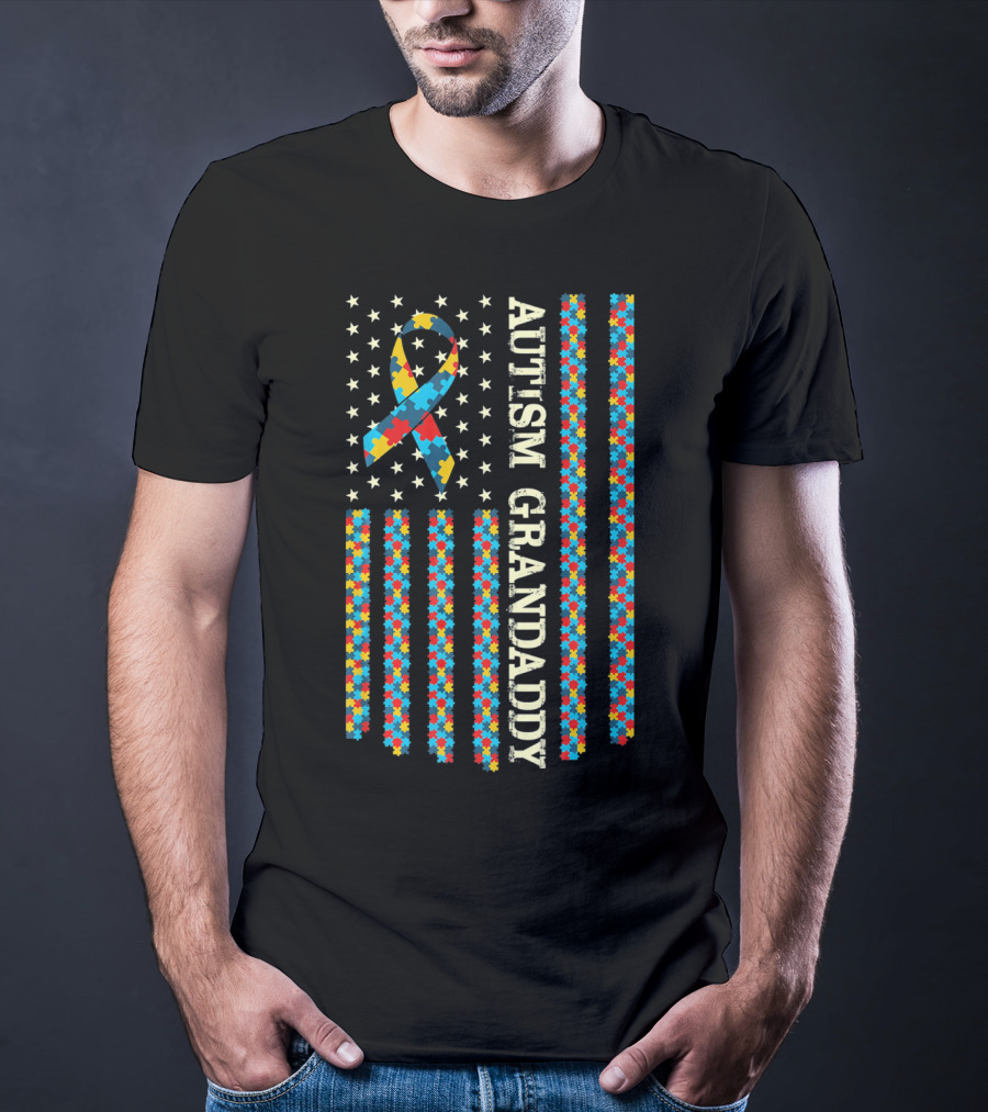 Autism Awareness Puzzle Flag Proud Autism Grandaddy T-Shirt