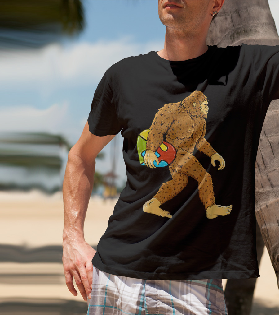 Autism Awareness Bigfoot Carrying Puzzle Heart T-Shirt
