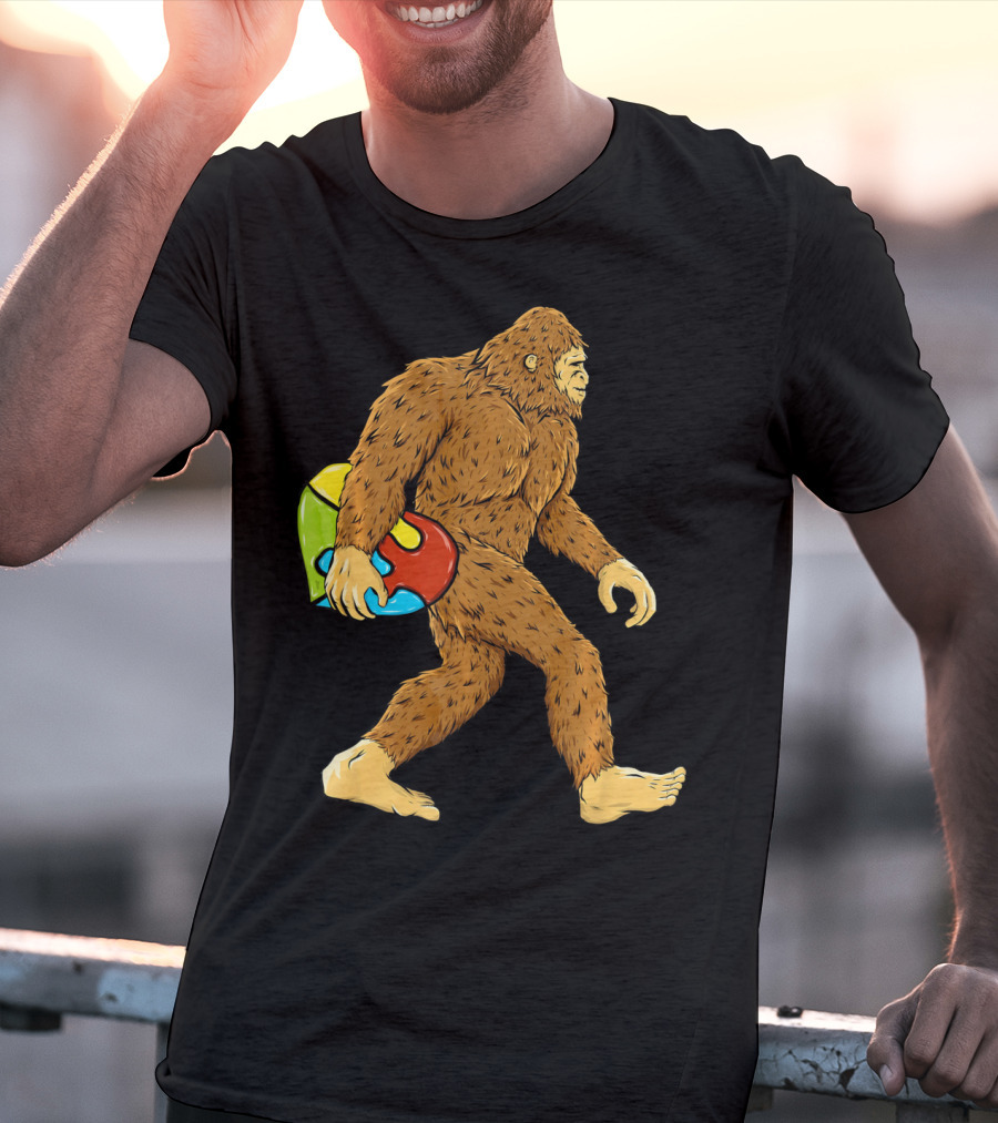Autism Awareness Bigfoot Carrying Puzzle Heart T-Shirt
