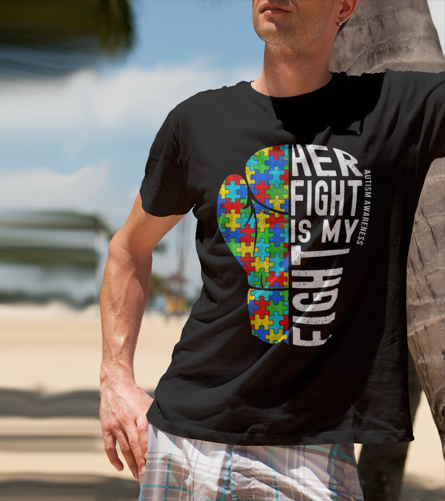 Autism Awareness Her Fight Is My Fight Boxing Glove Puzzle T-Shirt