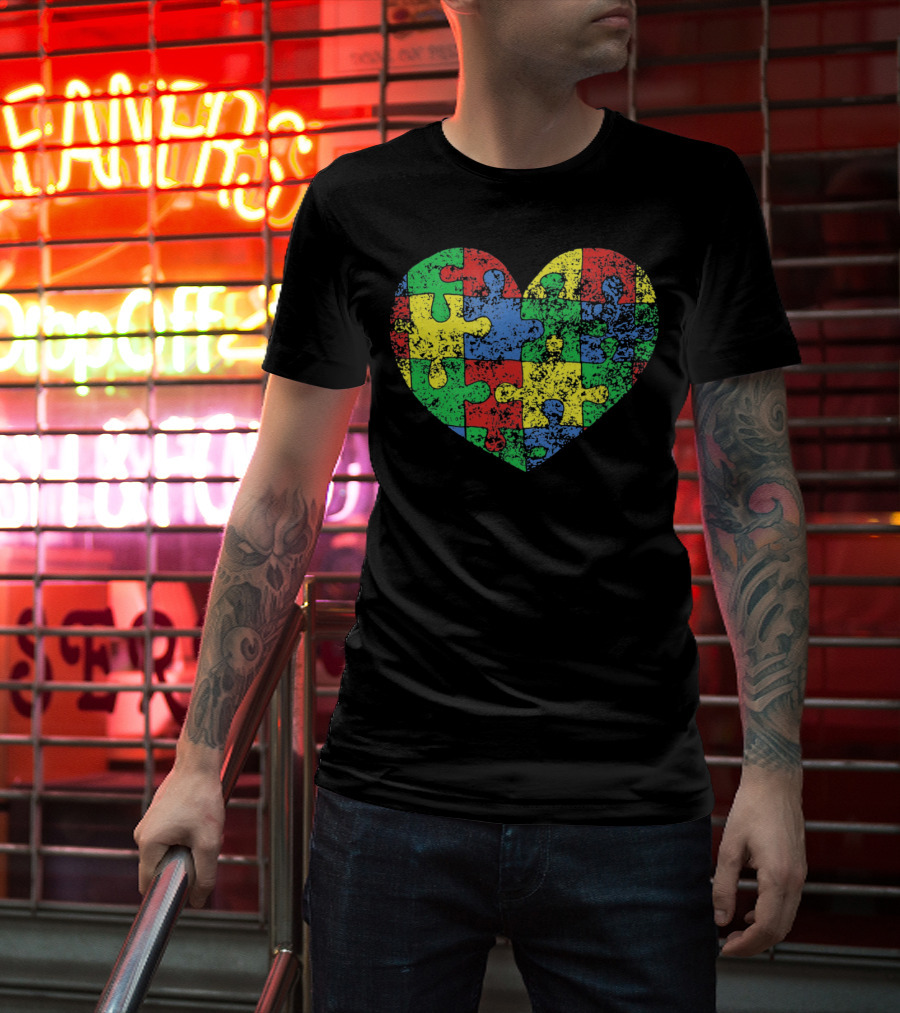 Distressed Heart Puzzle Autism T-Shirt