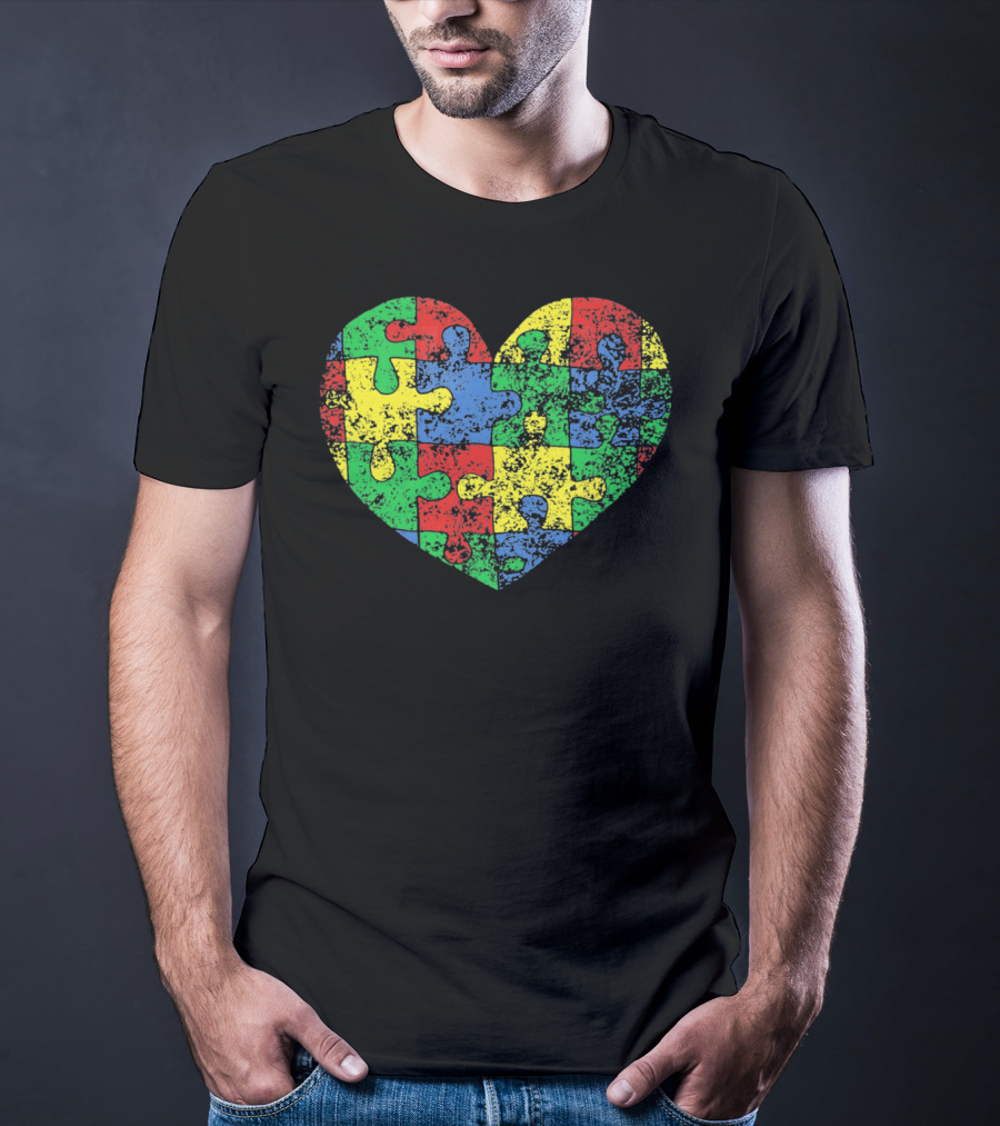 Distressed Heart Puzzle Autism T-Shirt