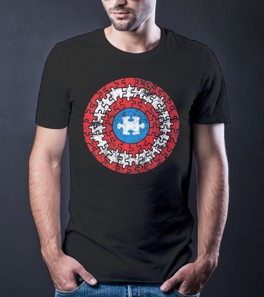 Captain Autism Awareness Puzzle Shield Superhero T-Shirt