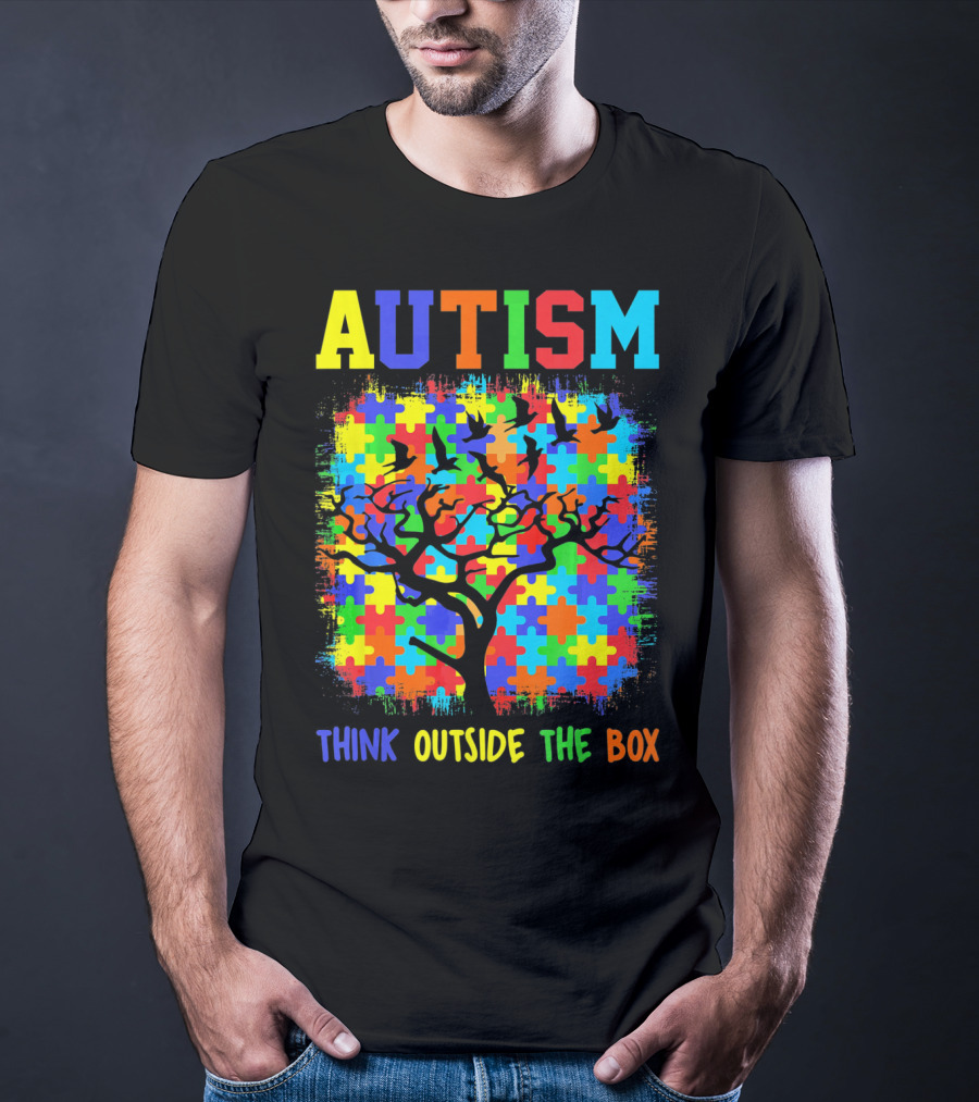 Autism Think Outside The Box Puzzle Tree T-Shirt