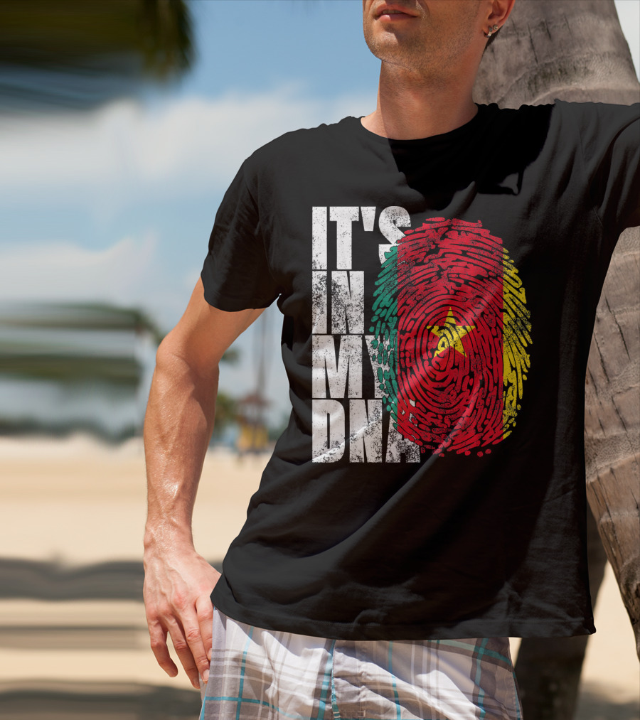 IT'S IN MY DNA Cameroonian Afro American Flag Fingerprint T-Shirt