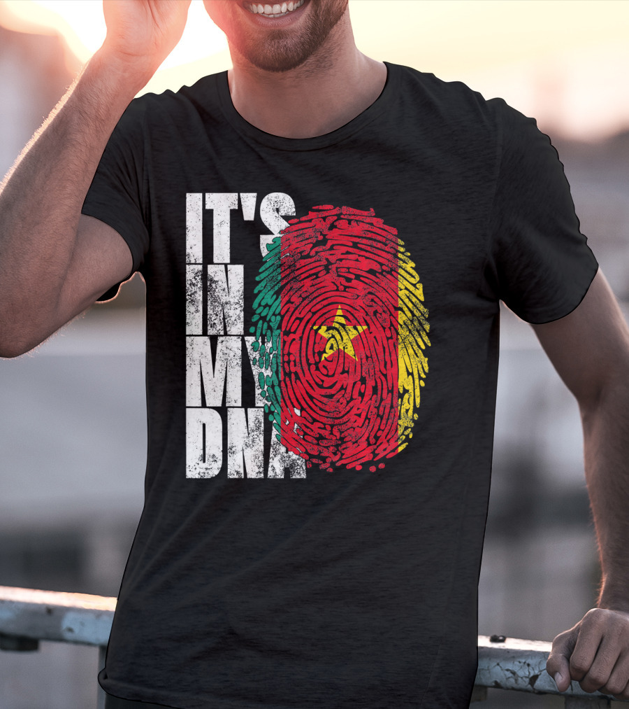 IT'S IN MY DNA Cameroonian Afro American Flag Fingerprint T-Shirt