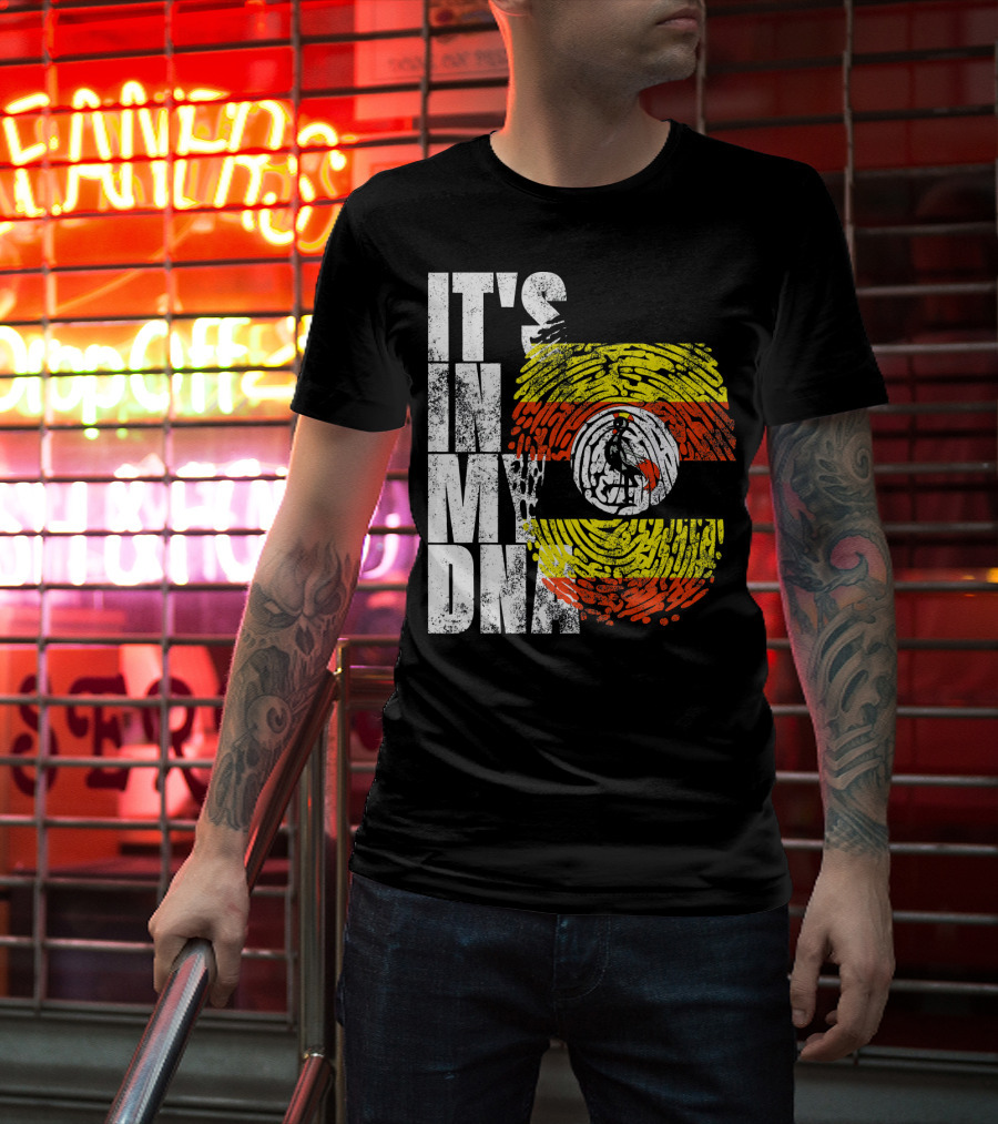 It's In My DNA Uganda African American Flag Fingerprint T-Shirt