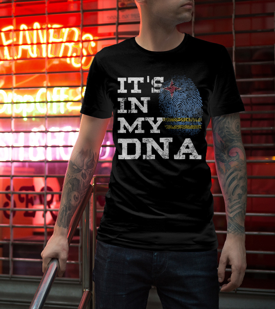 IT'S IN MY DNA Aruban Proud Aruba Flag Fingerprint T-Shirt