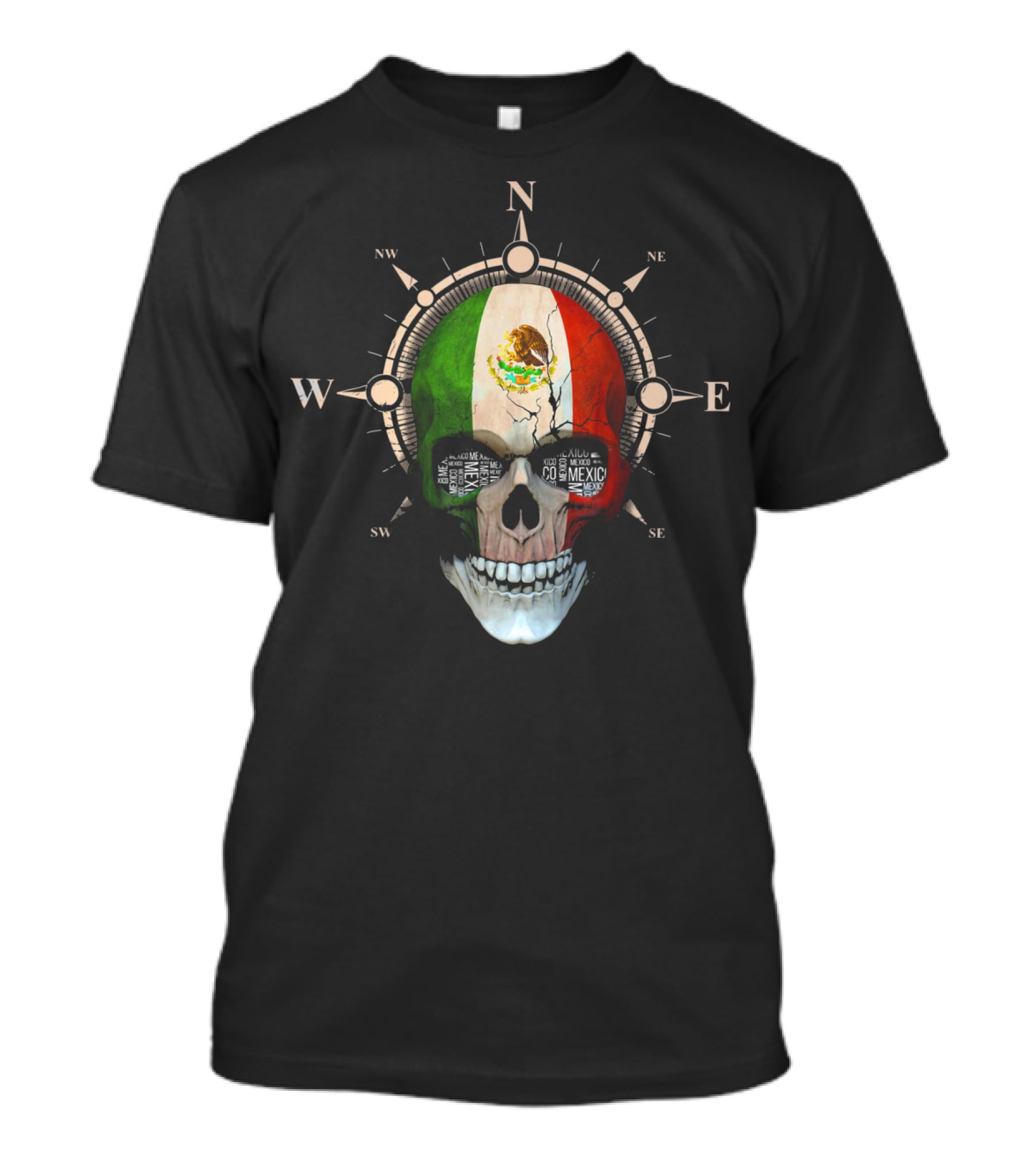 Mexico Skull Compass Flag Mexican DNA Roots T-Shirt