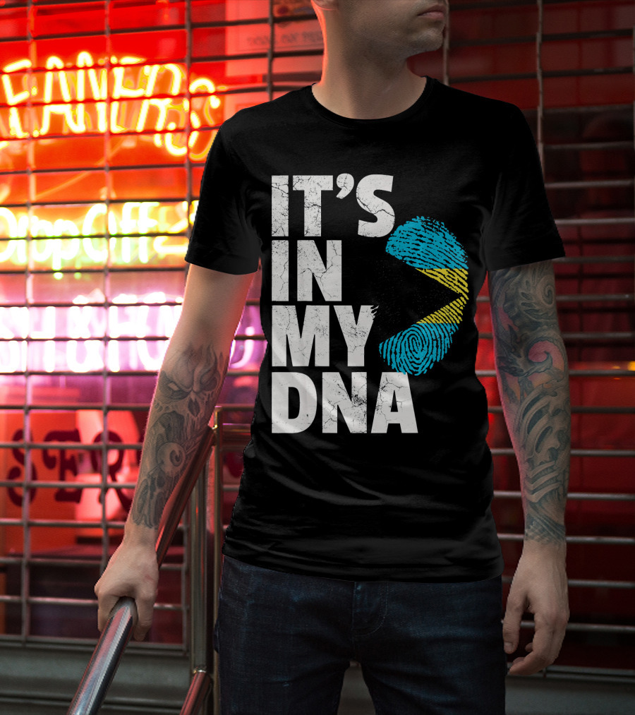IT'S IN MY DNA Bahamas Bahamian Flag Fingerprint T-Shirt
