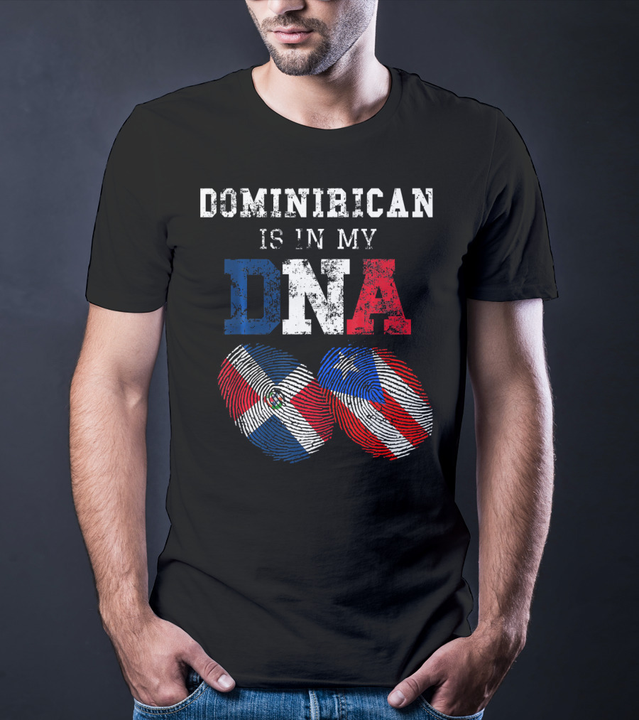 Dominirican Is In My DNA Puerto Rico Republica Flag Fingerprints T-Shirt
